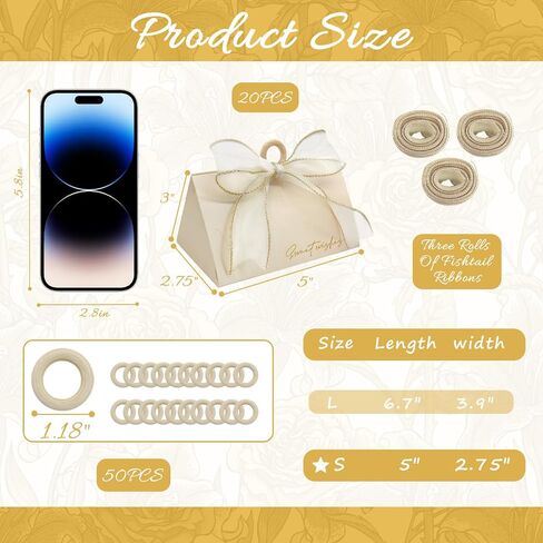GLGHMH Wedding Candy Boxes, Beige Wedding Favor Boxes Chocolate Treat Gift Boxes,with Wooden Beads and Ribbon,for Wedding Bridal Shower Baptism Baby Shower Birthday Party Decoration Supplies(20pcs,S) in Saudi Arabia