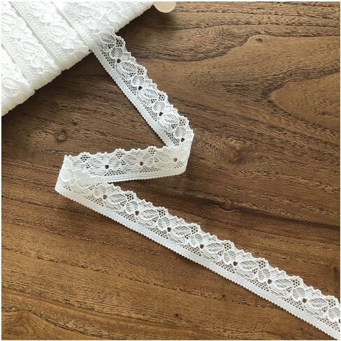 5/8 inch White lace Ribbon, Elastic Narrow lace Trim, White Floral lace for DIY Sewing Projects, Vintage lace for Wedding Decor, Bouquet Wrapping，hairbow, etc. in Kuwait