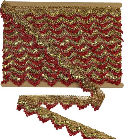 Length 14 Yards，Width 1.57 Inch, Gold Colors Sequins Lace Trim Craft Ribbon Decorated Gimp Trim for Performance Costumes or Jewelry, Crafts and Sewing. in Saudi Arabia