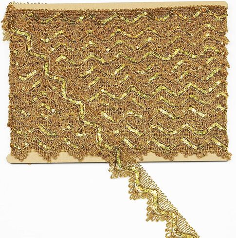 Length 14 Yards，Width 1.57 Inch, Gold Colors Sequins Lace Trim Craft Ribbon Decorated Gimp Trim for Performance Costumes or Jewelry, Crafts and Sewing. in Saudi Arabia