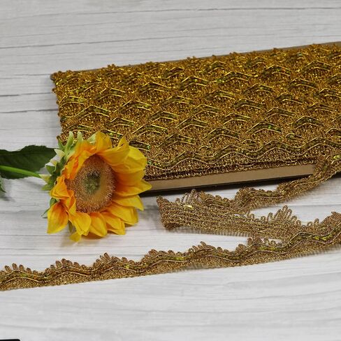 Length 14 Yards，Width 1.57 Inch, Gold Colors Sequins Lace Trim Craft Ribbon Decorated Gimp Trim for Performance Costumes or Jewelry, Crafts and Sewing. in Saudi Arabia