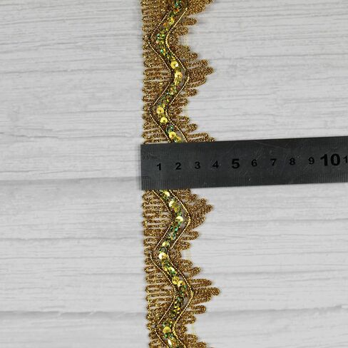 Length 14 Yards，Width 1.57 Inch, Gold Colors Sequins Lace Trim Craft Ribbon Decorated Gimp Trim for Performance Costumes or Jewelry, Crafts and Sewing. in Saudi Arabia
