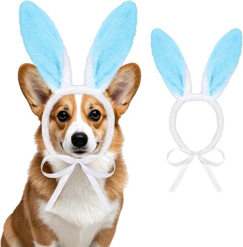 Easter Dog Bunny Ears عصابة رئيس الرأس من أذن الأرنب لأذن أذن للحيوانات الأليفة إكسسوارات الأزياء المضحكة (الأزرق الأبيض) in Kuwait