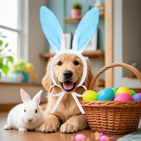 Easter Dog Bunny Ears عصابة رئيس الرأس من أذن الأرنب لأذن أذن للحيوانات الأليفة إكسسوارات الأزياء المضحكة (الأزرق الأبيض) in Kuwait