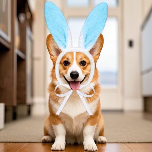 Easter Dog Bunny Ears عصابة رئيس الرأس من أذن الأرنب لأذن أذن للحيوانات الأليفة إكسسوارات الأزياء المضحكة (الأزرق الأبيض) in Kuwait