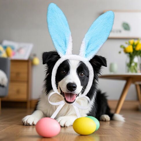 Easter Dog Bunny Ears عصابة رئيس الرأس من أذن الأرنب لأذن أذن للحيوانات الأليفة إكسسوارات الأزياء المضحكة (الأزرق الأبيض) in Kuwait