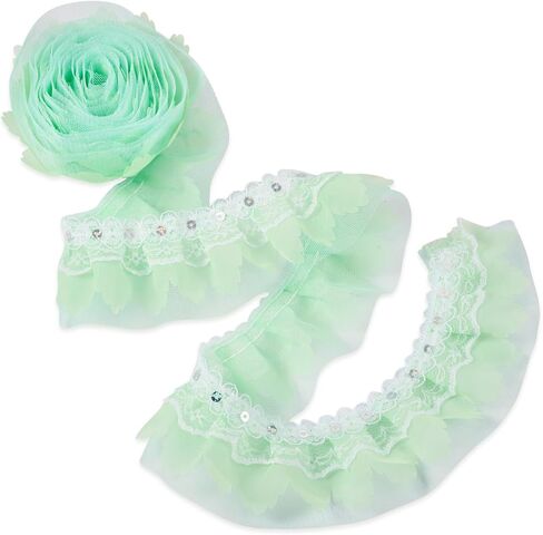 Fashewelry 2 طبقة urganza الدانتيل الأبيض تقليم 2.2 ياردة الشكوك الشكوك الشريط الدانتيل 2 بوصة القماش مطوي للخياطة الحرف الزفاف الزفاف in Kuwait