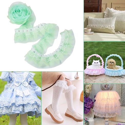 Fashewelry 2 طبقة urganza الدانتيل الأبيض تقليم 2.2 ياردة الشكوك الشكوك الشريط الدانتيل 2 بوصة القماش مطوي للخياطة الحرف الزفاف الزفاف in Kuwait