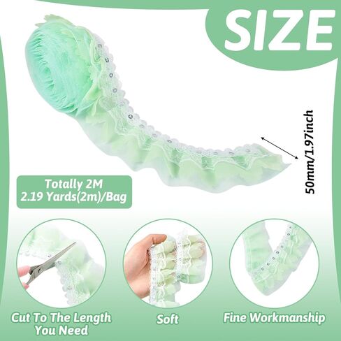 Fashewelry 2 طبقة urganza الدانتيل الأبيض تقليم 2.2 ياردة الشكوك الشكوك الشريط الدانتيل 2 بوصة القماش مطوي للخياطة الحرف الزفاف الزفاف in Kuwait