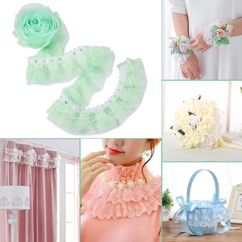 Fashewelry 2 طبقة urganza الدانتيل الأبيض تقليم 2.2 ياردة الشكوك الشكوك الشريط الدانتيل 2 بوصة القماش مطوي للخياطة الحرف الزفاف الزفاف in Kuwait