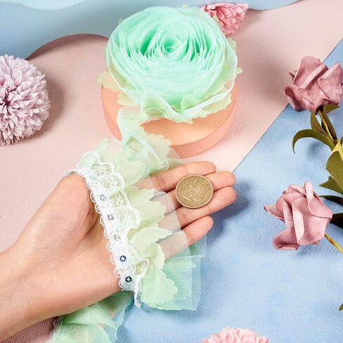 Fashewelry 2 طبقة urganza الدانتيل الأبيض تقليم 2.2 ياردة الشكوك الشكوك الشريط الدانتيل 2 بوصة القماش مطوي للخياطة الحرف الزفاف الزفاف in Kuwait