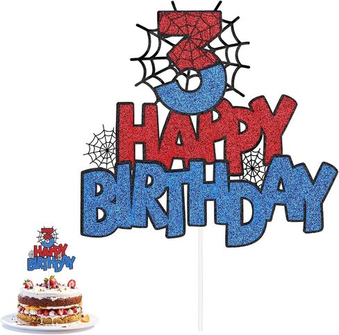 Spider Double-Sided Cupcake Topper - Number 3 Birthday Cake Decorations for Boys & Girls in Saudi Arabia