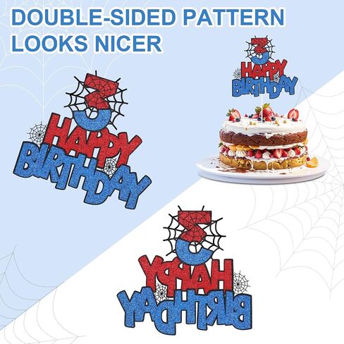 Spider Double-Sided Cupcake Topper - Number 3 Birthday Cake Decorations for Boys & Girls in Saudi Arabia