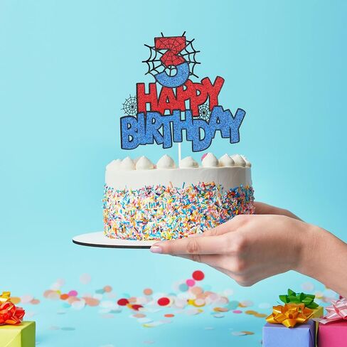 Spider Double-Sided Cupcake Topper - Number 3 Birthday Cake Decorations for Boys & Girls in Saudi Arabia