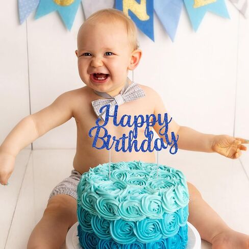BEISHIDA Blue happy birthday Cake Topper, Happy Birthday Cake Bunting Decor,Birthday Party Decoration Supplies，Photo Booth Props in Saudi Arabia