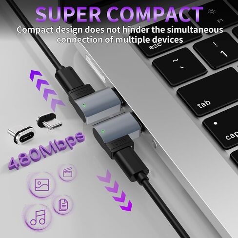 240W 90 Degree Magnetic USB C Adapter with 4 Connector Tips USB-C Adapter, Magnetic USB C Extender, USB4 40Gbps 8K 60Hz Compatible with Thunderbolt 3/4 MacBook Pro/Air 1adapters, 2 Plugs in Kuwait