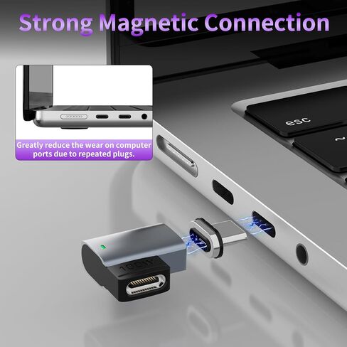 240W 90 Degree Magnetic USB C Adapter with 4 Connector Tips USB-C Adapter, Magnetic USB C Extender, USB4 40Gbps 8K 60Hz Compatible with Thunderbolt 3/4 MacBook Pro/Air 1adapters, 2 Plugs in Kuwait