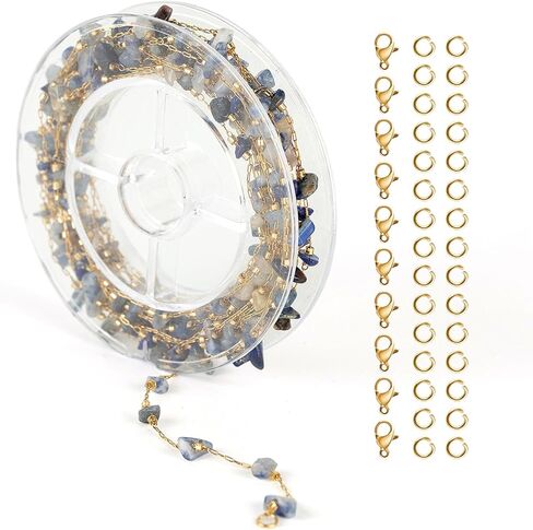 YOUBEIYEE 9.8 Feet Natural Raw Healing Stone Chains Bulk Gold Plated Stainless Steel Chain for Jewelry Making Paperclip Chain Roll with Lobster Clasps and Jump Rings for Bracelet Necklace DIY in Kuwait