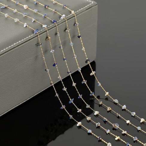 YOUBEIYEE 9.8 Feet Natural Raw Healing Stone Chains Bulk Gold Plated Stainless Steel Chain for Jewelry Making Paperclip Chain Roll with Lobster Clasps and Jump Rings for Bracelet Necklace DIY in Kuwait