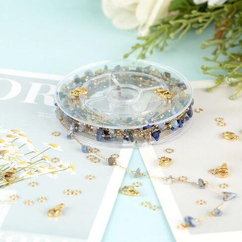 YOUBEIYEE 9.8 Feet Natural Raw Healing Stone Chains Bulk Gold Plated Stainless Steel Chain for Jewelry Making Paperclip Chain Roll with Lobster Clasps and Jump Rings for Bracelet Necklace DIY in Kuwait