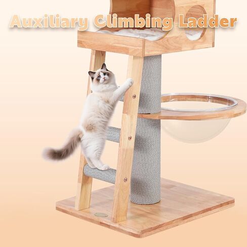 63-inch Modern Cat Tree, Luxury Cat Tower with Scratching Post, Unique Cat Condo with Hammock, Heavy Duty Kitty Climbing Tree for Indoor Cat, Wooden Kitty House for Small Medium Large Cats in Saudi Arabia
