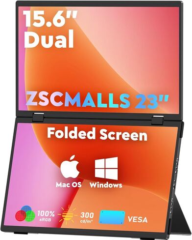 ZSCMALLS 15.6" Dual Monitors (Wins/Mac) Folding Stacked Portable Dual Monitor, USB C Travel Extended Display with VESA Triple Portable Monitor for Laptop PC in Kuwait