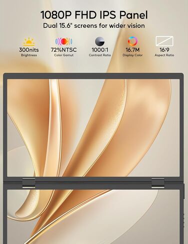 ZSCMALLS 15.6" Dual Monitors (Wins/Mac) Folding Stacked Portable Dual Monitor, USB C Travel Extended Display with VESA Triple Portable Monitor for Laptop PC in Kuwait