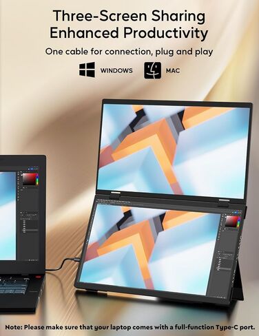 ZSCMALLS 15.6" Dual Monitors (Wins/Mac) Folding Stacked Portable Dual Monitor, USB C Travel Extended Display with VESA Triple Portable Monitor for Laptop PC in Kuwait