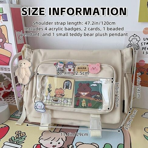 حقيبة كروس من Ita مع دبابيس رائعة وإكسسوارات قطيفة من Kawaii حقائب يابانية جمالية على شكل رسول كتف للنساء in Kuwait