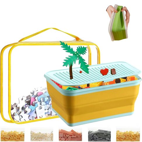 Storage Organizer for Lego Bin Box Containers Storage Case with Building Baseplate Lid Toy Organizer Compressible Brick Box for Lego with 1 Toy Storage Bag,5 Small Compartments Bags in Saudi Arabia