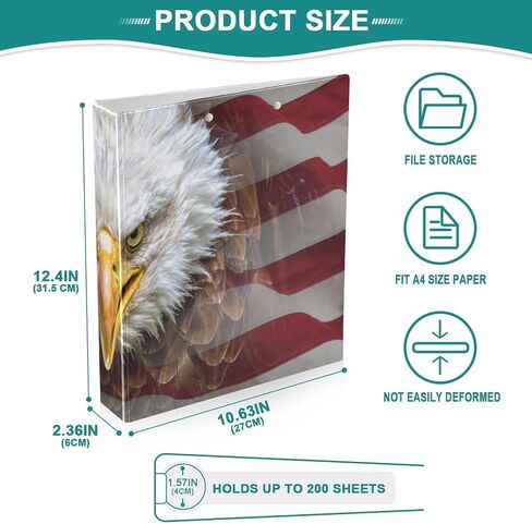 3 Ring Binder American Eagle Bald Flag 1.5 inch Binders Three Ring Binders with Clipboard Fit 8.5'' x 11'' Paper 3 Interior PVC Clear Pockets for Office Supplies in Saudi Arabia