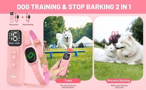 Dog Bark Collar,Dog Training Collar with remote-2600 ft,Non Shock,Adjustable Fit,for Small,Medium,Large Dogs, Advanced Technology with Remote, Automatic Bark Collar, Rechargeable,Anti-Barking,Pink in Kuwait