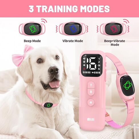 Dog Bark Collar,Dog Training Collar with remote-2600 ft,Non Shock,Adjustable Fit,for Small,Medium,Large Dogs, Advanced Technology with Remote, Automatic Bark Collar, Rechargeable,Anti-Barking,Pink in Kuwait