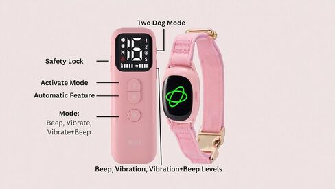 Dog Bark Collar,Dog Training Collar with remote-2600 ft,Non Shock,Adjustable Fit,for Small,Medium,Large Dogs, Advanced Technology with Remote, Automatic Bark Collar, Rechargeable,Anti-Barking,Pink in Kuwait