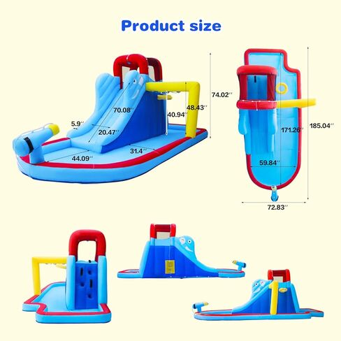 Joyldias قابلة للنفخ شريحة منزل ترتد المنزل ، حديقة مائية العملاقة ، شريحة مزدوجة قلعة الحارس مع حمام سباحة سبلاش ، منطقة القفز ، جدار التسلق ، منفاخ هواء 550W للأطفال الخلفي الاستخدام في الهواء الطلق ، مدفع مائي مجاني in Kuwait