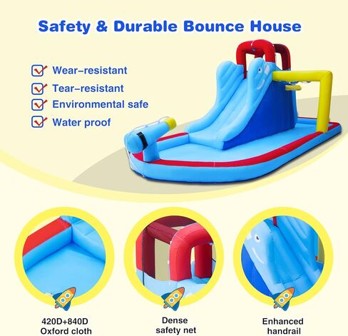 Joyldias قابلة للنفخ شريحة منزل ترتد المنزل ، حديقة مائية العملاقة ، شريحة مزدوجة قلعة الحارس مع حمام سباحة سبلاش ، منطقة القفز ، جدار التسلق ، منفاخ هواء 550W للأطفال الخلفي الاستخدام في الهواء الطلق ، مدفع مائي مجاني in Kuwait