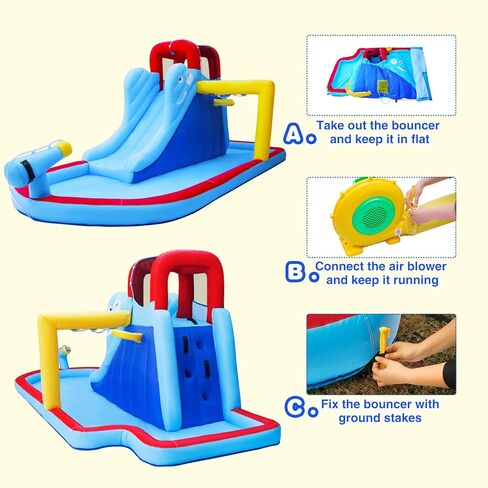 Joyldias قابلة للنفخ شريحة منزل ترتد المنزل ، حديقة مائية العملاقة ، شريحة مزدوجة قلعة الحارس مع حمام سباحة سبلاش ، منطقة القفز ، جدار التسلق ، منفاخ هواء 550W للأطفال الخلفي الاستخدام في الهواء الطلق ، مدفع مائي مجاني in Kuwait