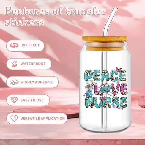 UV DTF Cup Wrap Transfer Stickers: 20 Pcs Nurse Motivational Words UV DTF Cup Wraps for 16 oz Glass, Cute Cartoon Letters Uvdtf Sticker, Inspirational Rub on Transfers, DIY Craft Gifts for Nurses in Kuwait