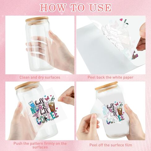 UV DTF Cup Wrap Transfer Stickers: 20 Pcs Nurse Motivational Words UV DTF Cup Wraps for 16 oz Glass, Cute Cartoon Letters Uvdtf Sticker, Inspirational Rub on Transfers, DIY Craft Gifts for Nurses in Kuwait