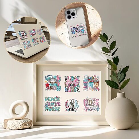 UV DTF Cup Wrap Transfer Stickers: 20 Pcs Nurse Motivational Words UV DTF Cup Wraps for 16 oz Glass, Cute Cartoon Letters Uvdtf Sticker, Inspirational Rub on Transfers, DIY Craft Gifts for Nurses in Kuwait