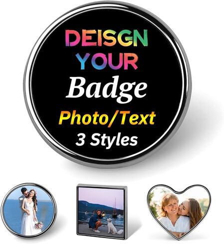 Custom Badges with Your Own Photo/Text/Logo, Personalized Metal Badge ID Tag with Pin, Funny Gifts for Couples, Friends, Clothing Accessories, 3 Styles in Saudi Arabia
