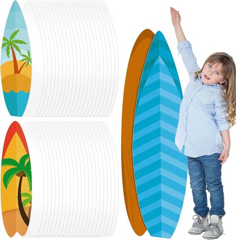 24 Pcs DIY Paper Surfboards Set Surfboard Shape Cardboard Surf and Beach Party Crafts for Kids DIY Paper Craft for Summer Beach Surf Party Decorations Board Wall Decor (8.5 x 31 Inch) in Kuwait