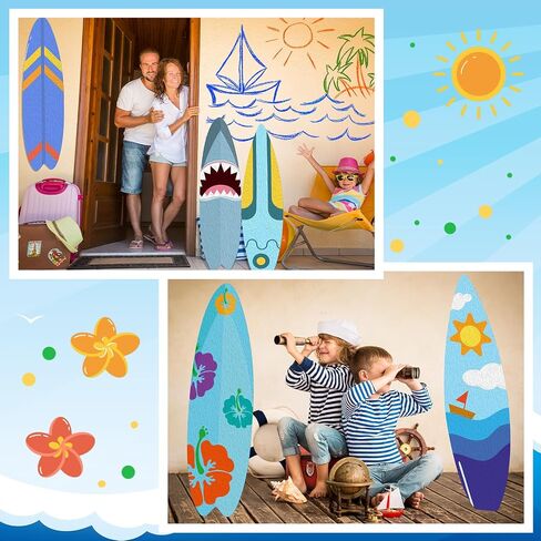 24 Pcs DIY Paper Surfboards Set Surfboard Shape Cardboard Surf and Beach Party Crafts for Kids DIY Paper Craft for Summer Beach Surf Party Decorations Board Wall Decor (8.5 x 31 Inch) in Kuwait