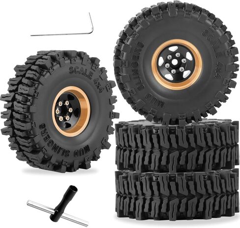 RC 1.0 Beadlock Wheels 1.0 TIRES Beadlock لـ RC Crawler 1/18 TRX4M ، 1/24 SCX24،1.0 عجلات Beadlock وإطارات العجلات النحاسية مع إطارات مطاطية لزجة ناعمة ، 4pcs ، نمط A in Kuwait
