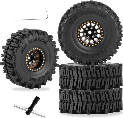 RC 1.0 Beadlock Wheels 1.0 TIRES Beadlock لـ RC Crawler 1/18 TRX4M ، 1/24 SCX24،1.0 عجلات Beadlock وإطارات العجلات النحاسية مع إطارات مطاطية لزجة ناعمة ، 4pcs ، نمط A in Kuwait