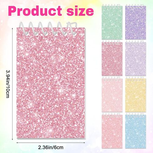 Glenmal 24 Pcs Mini Notepads for Kids Party Favors Mini Tie Dye Notepads with Glitter Colorful Little Pocket for Girls Gift Classroom Rewards 20 Pages Each (Light Color) in Saudi Arabia