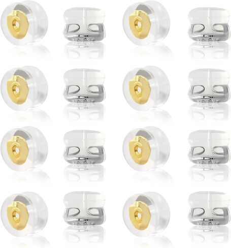 16 Pcs Comfortable 18K Gold Locking Earring Backs – 16 PCS Hypoallergenic Silicone Replacements for Studs and Heavy Earrings, Ideal for Sensitive Ears - Silver in Kuwait