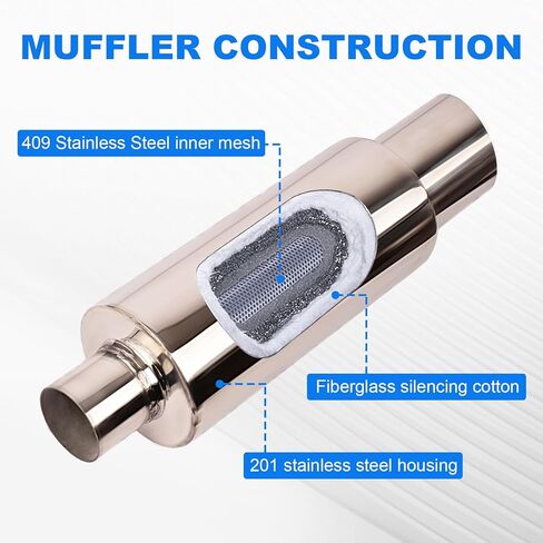 2.0 Inch Inlet 3.0 Inch Outlet Exhaust Muffler 2.0" to 3.0" Universal 15" Length Stainless Steel Polished Exhaust Tip Burnt Blue in Kuwait