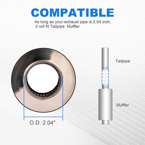 2.0 Inch Inlet 3.0 Inch Outlet Exhaust Muffler 2.0" to 3.0" Universal 15" Length Stainless Steel Polished Exhaust Tip Burnt Blue in Kuwait