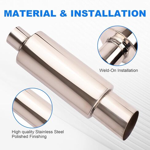 2.0 Inch Inlet 3.0 Inch Outlet Exhaust Muffler 2.0" to 3.0" Universal 15" Length Stainless Steel Polished Exhaust Tip Burnt Blue in Kuwait